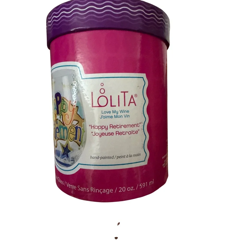 Lolita Love My‎ Wine Happy Retirement Stemless Wine Glass 20oz Hand Painted